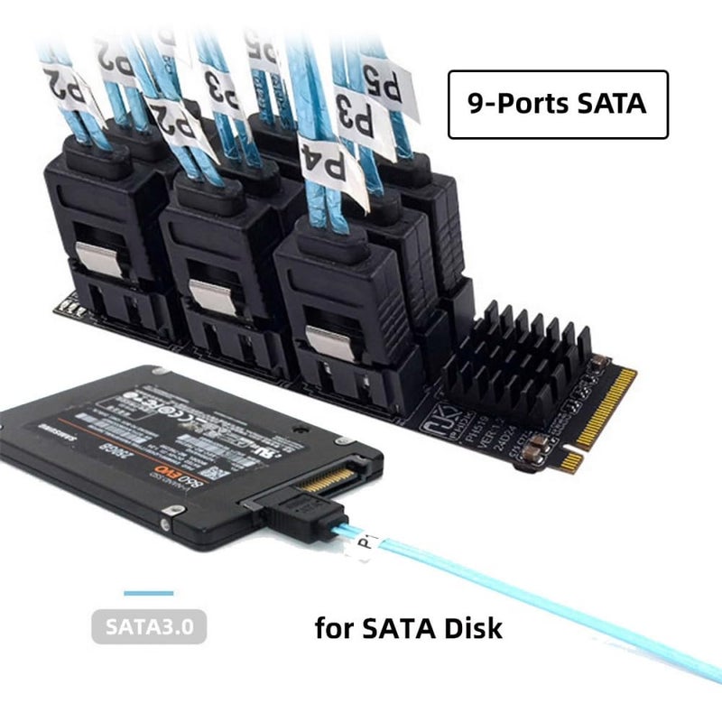 Cablecc 6Gbps NVME M-Key PCI Express NGFF M.2 to 9 Ports SATA 3.0 Adapter Converter Hard Drive Extension Card 2280 for NAS Computer - Image 4
